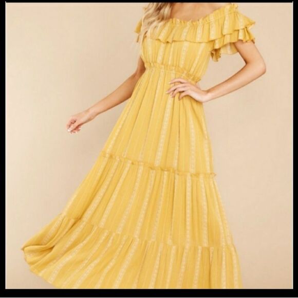 Take 50% OFF- Pinch Elegant Yellow Off-Shoulder Maxi Dress, Size-M - Picture 1 of 8
